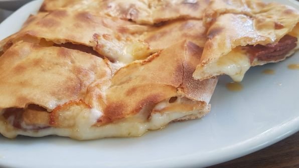 Sucuklu Kaşarlı / Flat Bread with Soujouk and Kashar Cheese